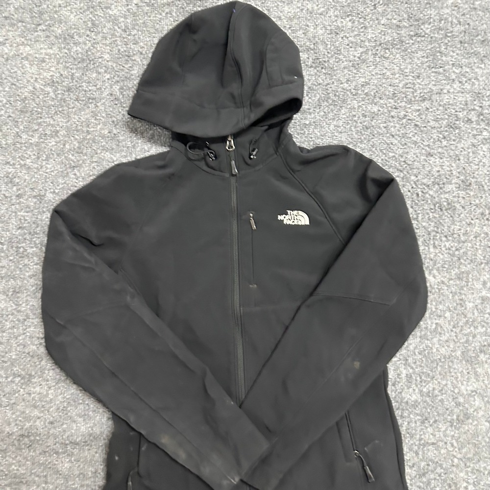 The North Face Jacket Womens Size S Black Softshell Hooded Fleece Lined Stained
